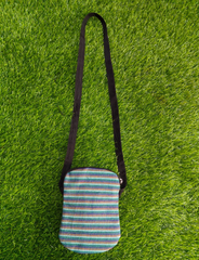 Khadi Sling Bag – Handcrafted Elegance - Blue and white striped pattern
