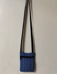 Khadi Sling Bag – Handcrafted Elegance Navy Blue Line pattern