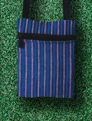 Khadi Sling Bag – Handcrafted Elegance Navy Blue Line pattern