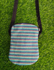 Khadi Sling Bag – Handcrafted Elegance - Blue and white striped pattern
