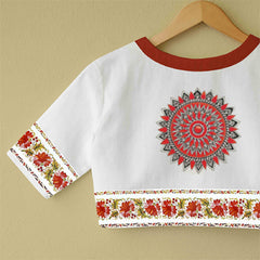 Onam Designer Pookkalam Blouse – Festive Floral Elegance -White