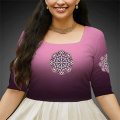 Kerala Long Blouse – Pookkalam Mandala Art Edition Rose Pink