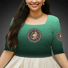 Kerala Long Blouse – Pookkalam Mandala Art Edition Green