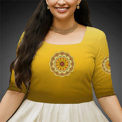 Kerala Long Blouse – Pookkalam Mandala Art Edition Yellow
