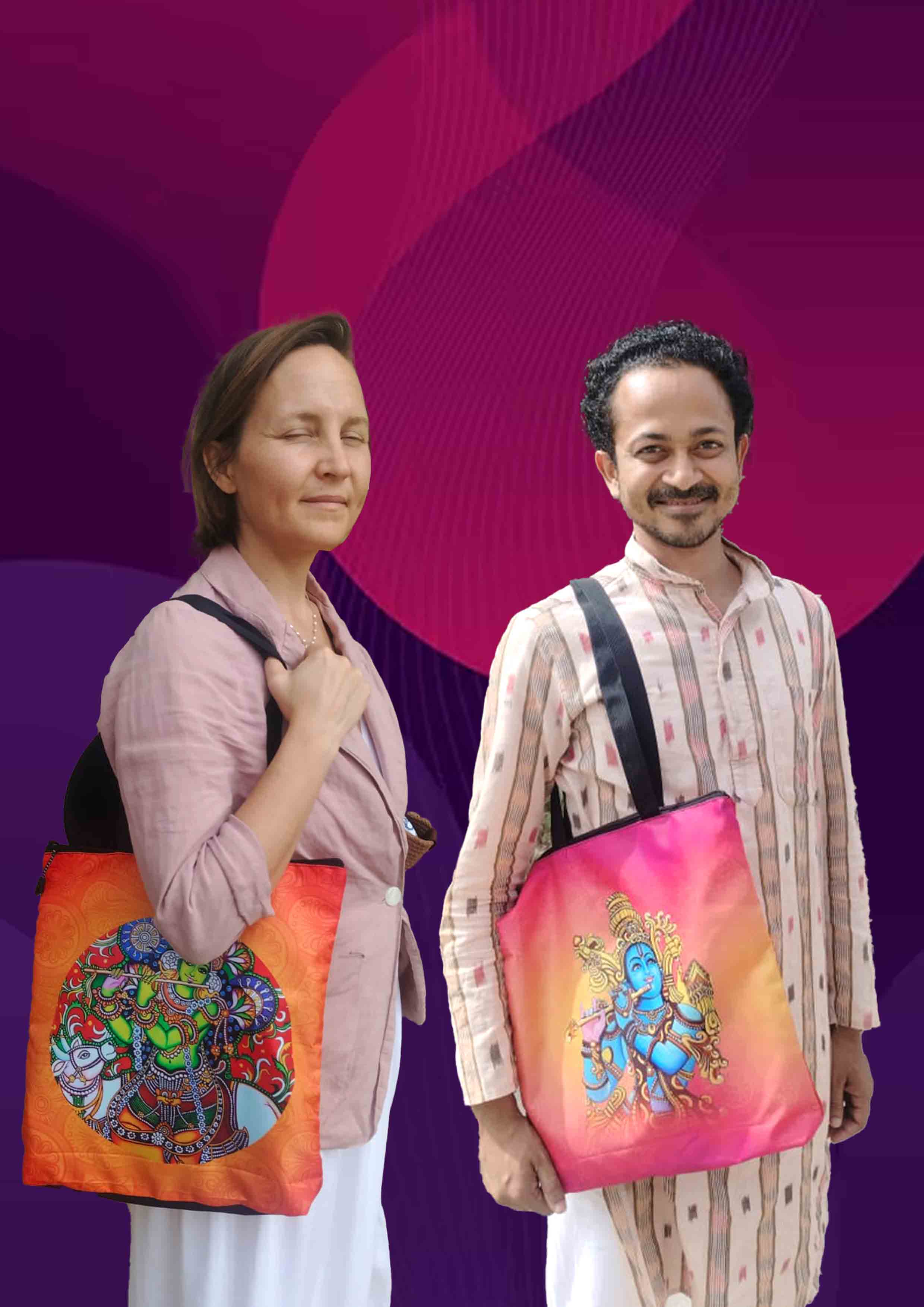 Designer Waterproof PU Tote Bag with Mural Art | 14×14 Inch | 10 Packs