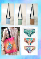 Handcrafted Essentials Combo: Khadi Sling Bags (Set of 3) + Mural Art Tote Bag + Printed Panty Pack (3 pcs)